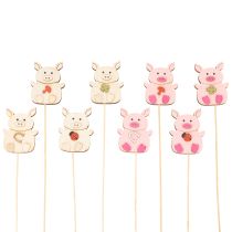 Product Wooden Pig Plant Sticks 31cm, Set of 16, Multicoloured Designs