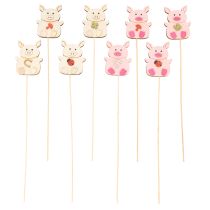 Product Wooden Pig Plant Sticks 31cm, Set of 16, Multicoloured Designs