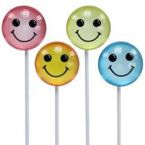 Deco smiley on stick assorted colors 3.5cm 8pcs