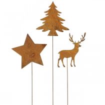 Product Garden stake patina deer deco star fir H10/15cm 3pcs