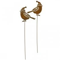 Product Garden Stake Bird with Hat patina Decoration 12cm 6 Pcs
