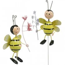Flower plug bee with flower, metal decoration spring summer 4pcs