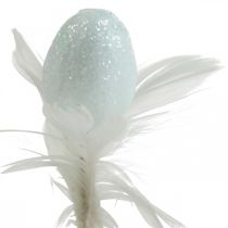 Artificial Easter eggs on a stick pastel decoration egg with feathers H4cm 18pcs