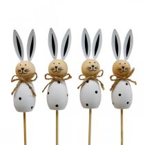 Flower plug rabbit wood Easter bunny black/white H34cm 4pcs
