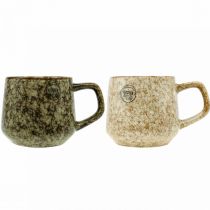 Product Stoneware cup mug with handle brown, beige 9.5cm 2pcs