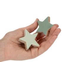 Product Wooden Star Decoration Set 5cm Mint Green and White 9 Pieces