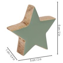 Product Wooden Star Decoration Set 5cm Mint Green and White 9 Pieces