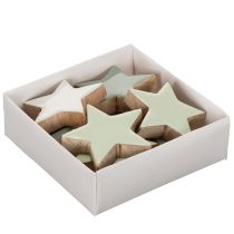 Product Wooden Star Decoration Set 5cm Mint Green and White 9 Pieces