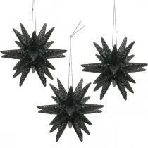 Product Christmas decoration stars to hang up black Ø7.5cm 8pcs