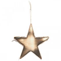 Product Wooden star to hang natural flamed Christmas tree decoration H15cm