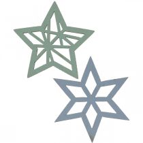 Product Deco stars wood blue, green wooden stars Christmas 4cm mix 36pcs