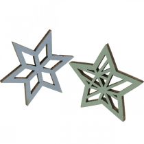 Product Deco stars wood blue, green wooden stars Christmas 4cm mix 36pcs