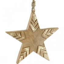 Product Star mango wood nature, golden wooden star Christmas 19.5cm 3pcs