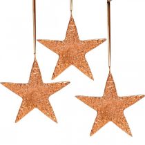 Decorative star to hang, Advent decoration, metal pendants copper-colored 12 × 13cm 3pcs
