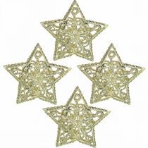 Product Scatter decoration stars, light chain attachment, Christmas, metal decoration golden Ø6cm 20 pieces