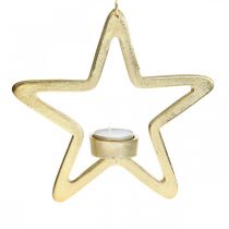 Product Decorative star tealight holder for hanging metal golden 20cm