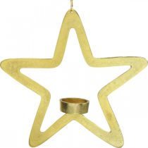Product Decorative star tealight holder metal for hanging golden 24cm