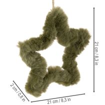 Product Plush Faux Fur Star Hanging Decoration, 21cm, Green, Set of 4