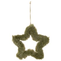Product Plush Faux Fur Star Hanging Decoration, 21cm, Green, Set of 4