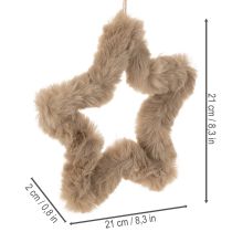 Product Hanging Faux Fur Star Decoration 21cm Beige 4Pcs