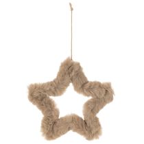 Product Hanging Faux Fur Star Decoration 21cm Beige 4Pcs