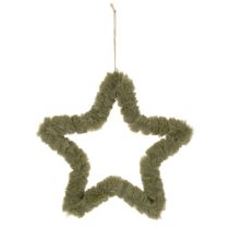 Product Set of 3 Green Faux Fur Hanging Stars 30cm for Indoor Decoration