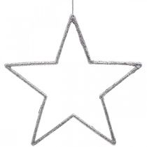 Product Christmas decoration star pendant silver glitter 17.5cm 9pcs