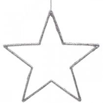 Product Christmas Decoration Star Pendant Silver Glitter 17.5cm 9 pcs