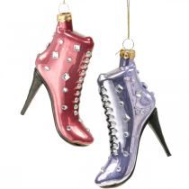 Product Christmas tree decoration glass boots pink, purple 10.5cm 2pcs