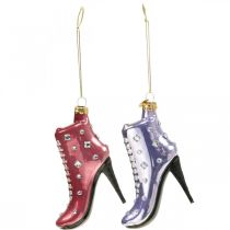Product Christmas tree decoration glass boots pink, purple 10.5cm 2pcs