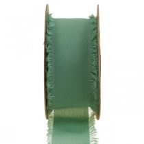 Product Fabric ribbon deco ribbon with fringes sage green 40mm 15m
