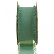 Product Fabric ribbon decorative ribbon with fringes sage green 40mm 15m