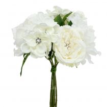 Deco bouquet white with pearls and rhinestones 29cm