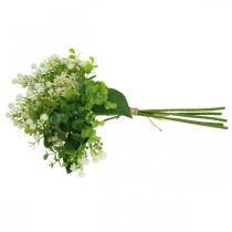 Product Decorative artificial flower bouquet, green and white, 36cm long, artificial flower decoration for table, vase & windowsill, eucalyptus & blossoms