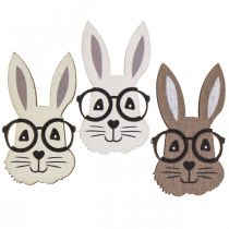 Product Scatter decoration wooden rabbit with glasses brown white 2.5×4.5cm 48 pcs