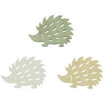Scatter decoration wood hedgehog deco green brown white 4x3cm 72p