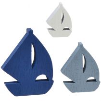 Product Scatter decoration wooden sailing boat decoration blue white 2cm–6cm 24 pcs
