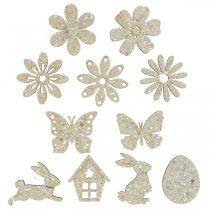 Scatter decoration wood, scatter pieces spring Easter white 2–4cm 64p
