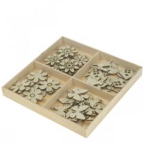 Product Scatter decoration wood, scatter pieces spring Easter white 2–4cm 64p