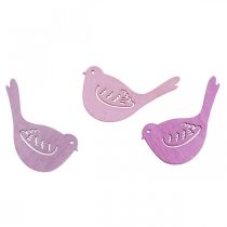 Product Scatter decoration bird deco wood, scatter pieces pink tones 4cm 72p