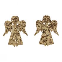 Product Scatter decoration Christmas wooden angel gold glitter 5x3.5cm 48 pcs