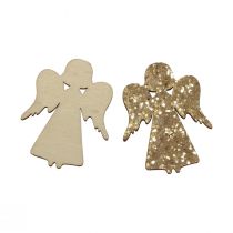 Product Scatter decoration Christmas wooden angel gold glitter 5x3.5cm 48 pcs