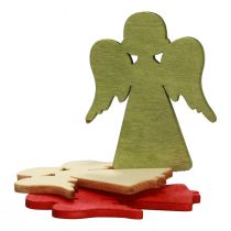 Product Scatter decoration Christmas wooden angel red green natural 5x3.5cm 48 pcs