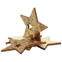Product Scatter decoration Christmas wood stars nature gold glitter 5cm 72p