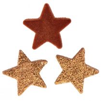 Product Scatter decoration Christmas stars brown/orange Ø4/5cm 40pcs