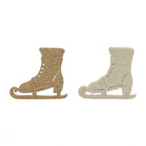 Product Scatter decoration winter decoration wooden ice skate glitter 4x3.5cm 72 pcs