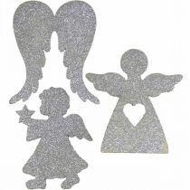 Product Scatter decoration Christmas angel decoration silver glitter H8cm 24 pcs