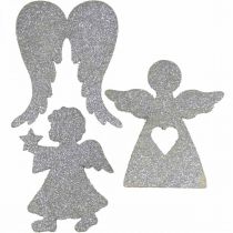 Product Scatter decoration Christmas angel decoration silver glitter H8cm 24pcs