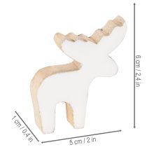 Product Elk Standing Wooden Decoration, 6 cm, White and Natural, Set of 8