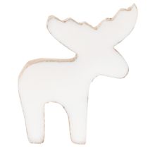 Product Elk Standing Wooden Decoration, 6 cm, White and Natural, Set of 8